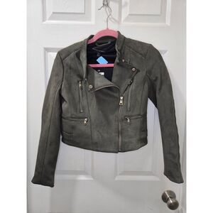 Banana Republic Vegan Suede Quilted Biker Jacket, SZ‎ XS Petite Dark Olive Green